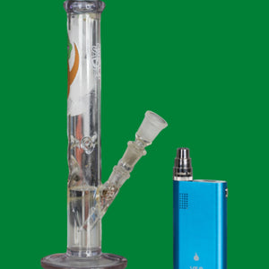 Glass bong with a blue vaporizer
