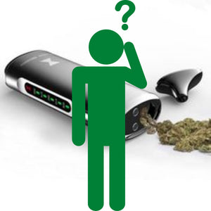 Dry herb vaporizer with cartoon of man and questions mark